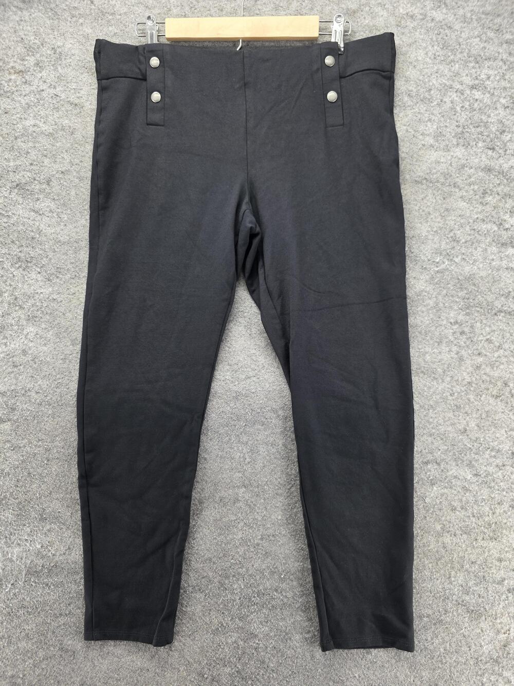 Ann Taylor Leggings Womens L Black Ankle Rayon Nylon Spandex Button Stretch